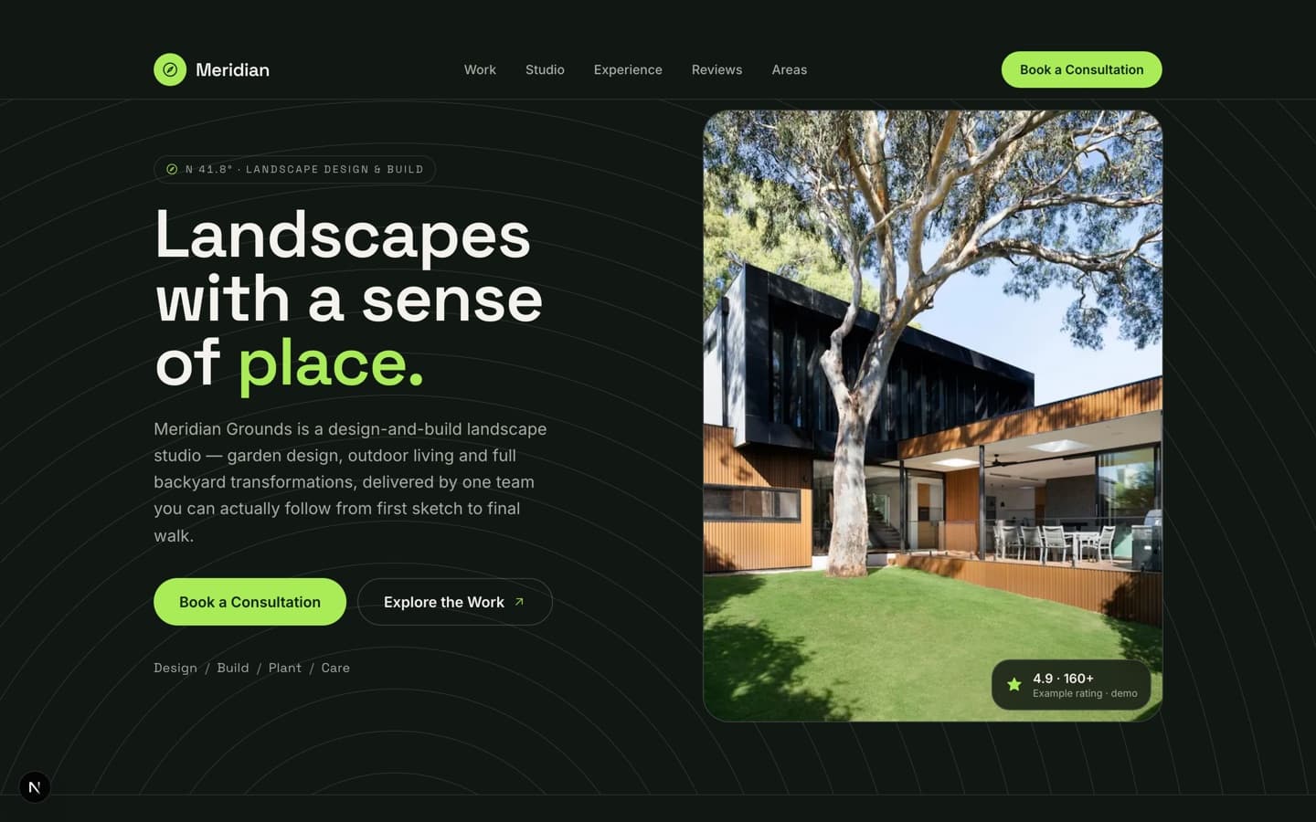 Preview of the Meridian landscaping website design
