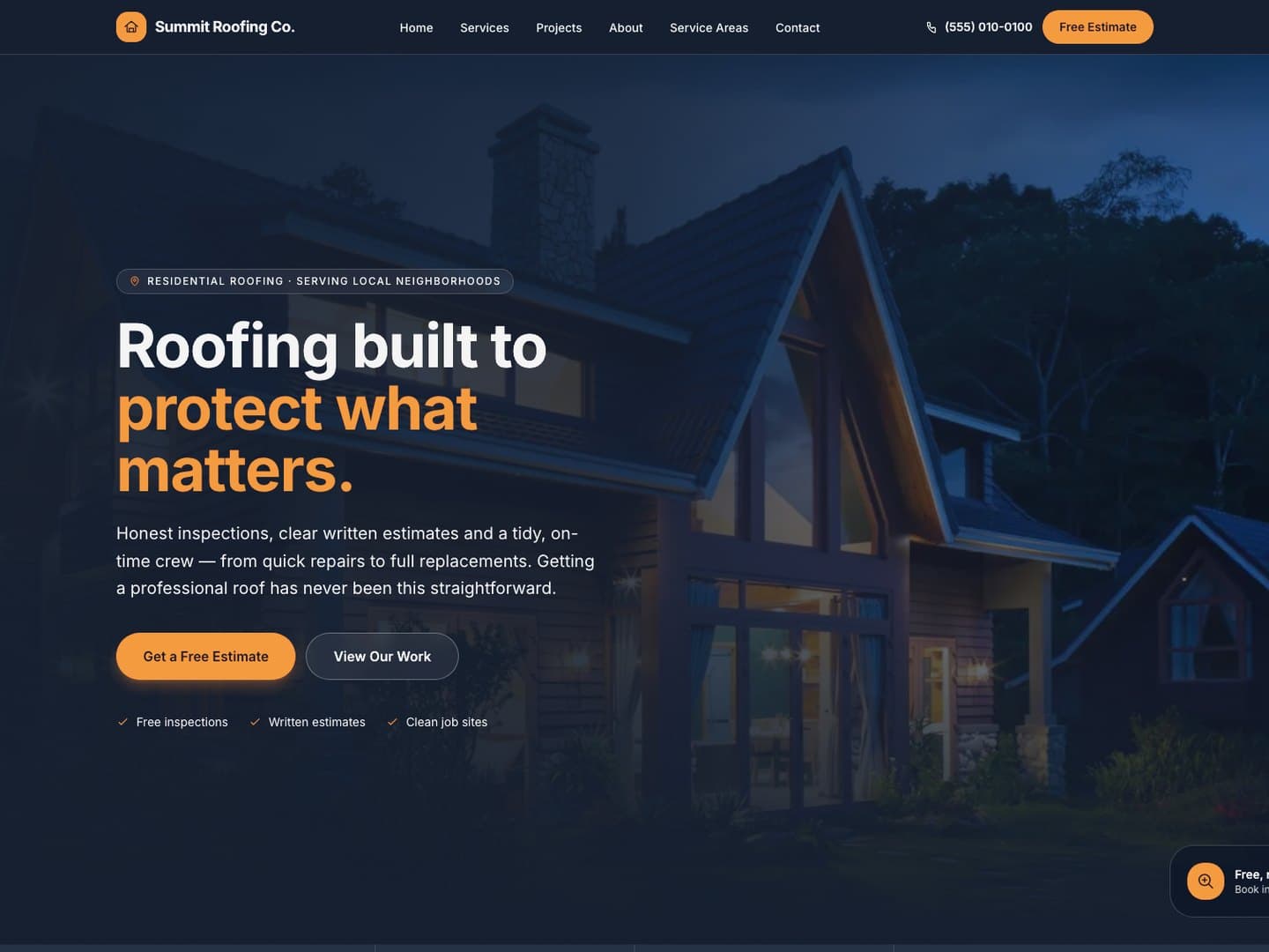Preview of the Summit roofing website design