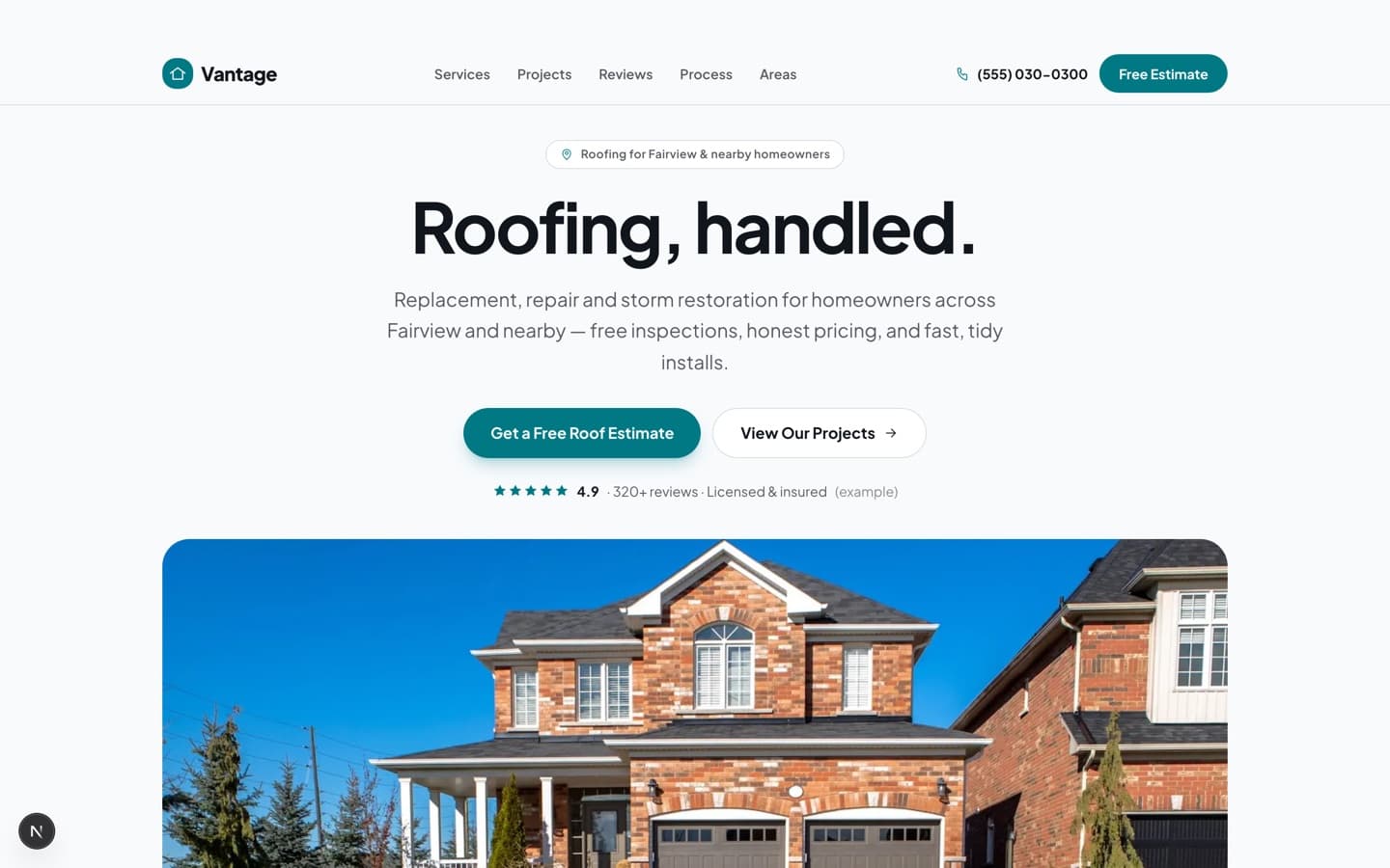 Preview of the Vantage roofing website design